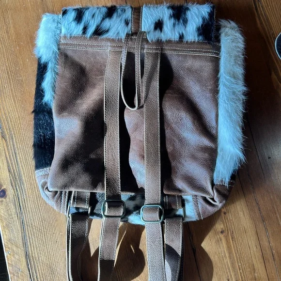 Myra Bag Cowhide Leather Backpack - Black and Brown - Picture 3 of 4